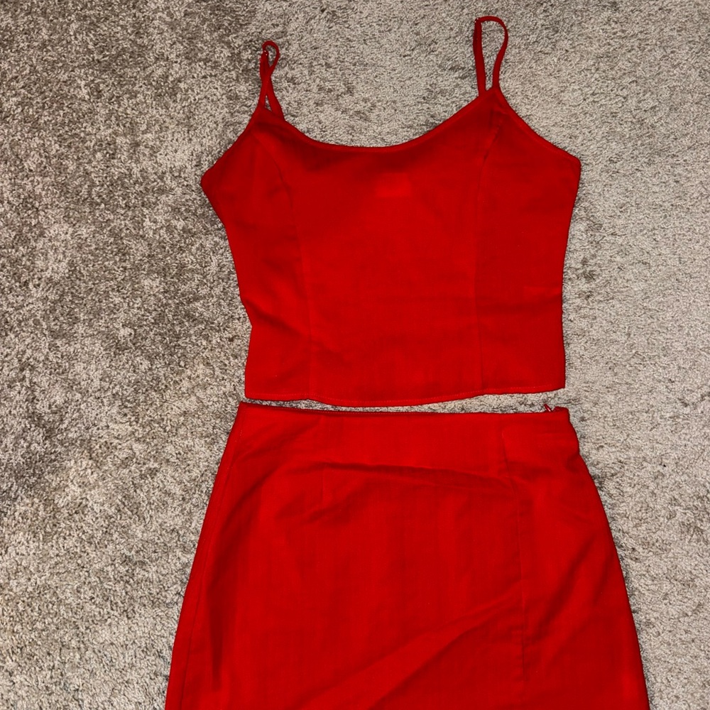 Red Two-Piece Skirt set